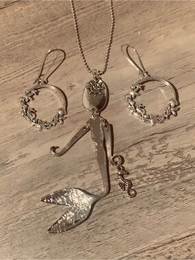 Mermaid Pendant Necklace with  Sealife earrings- Women’s Jewelry